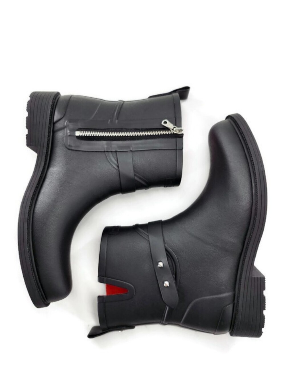 Rag & Bone Black Moto Rubber Waterproof Pull-On Side-Zip Short Ankle Rain Boots - Picture 11 of 16